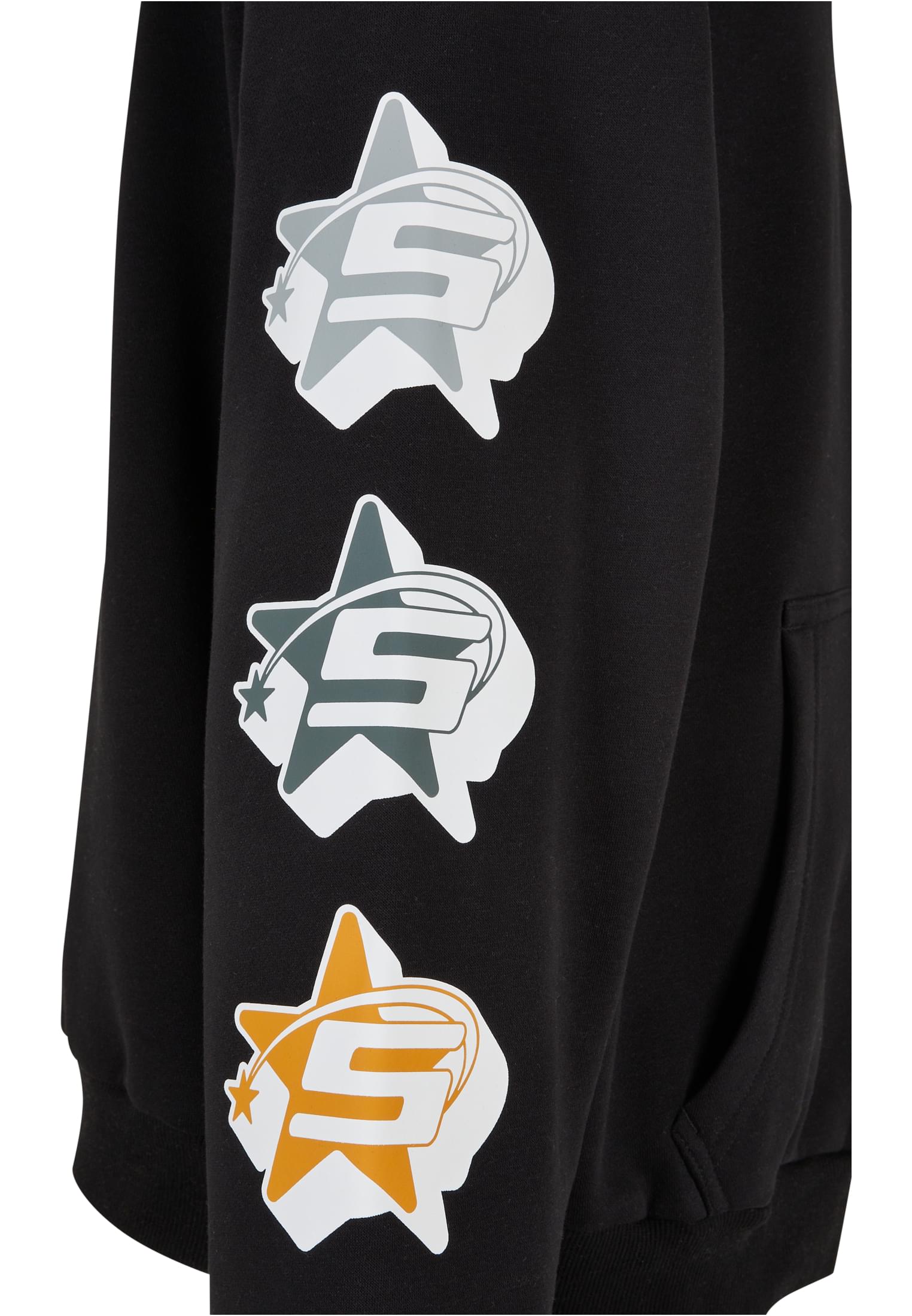 Men's Star Sleeve Hoodie featuring shooting star motifs and Starter logo prints on long sleeves, made from soft fleece material.