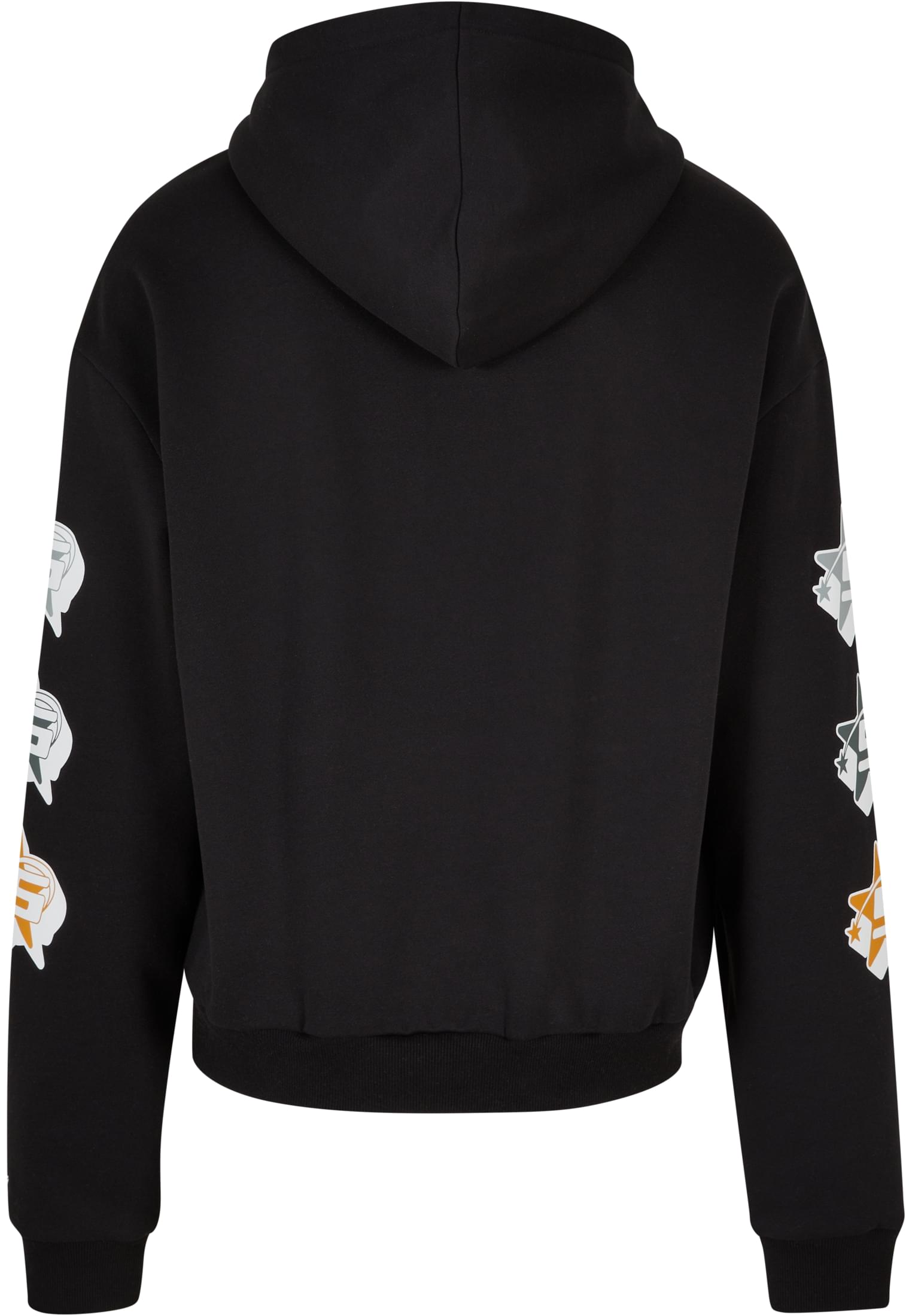 Men's Star Sleeve Hoodie featuring shooting star motifs and Starter logo prints on long sleeves, made from soft fleece material.