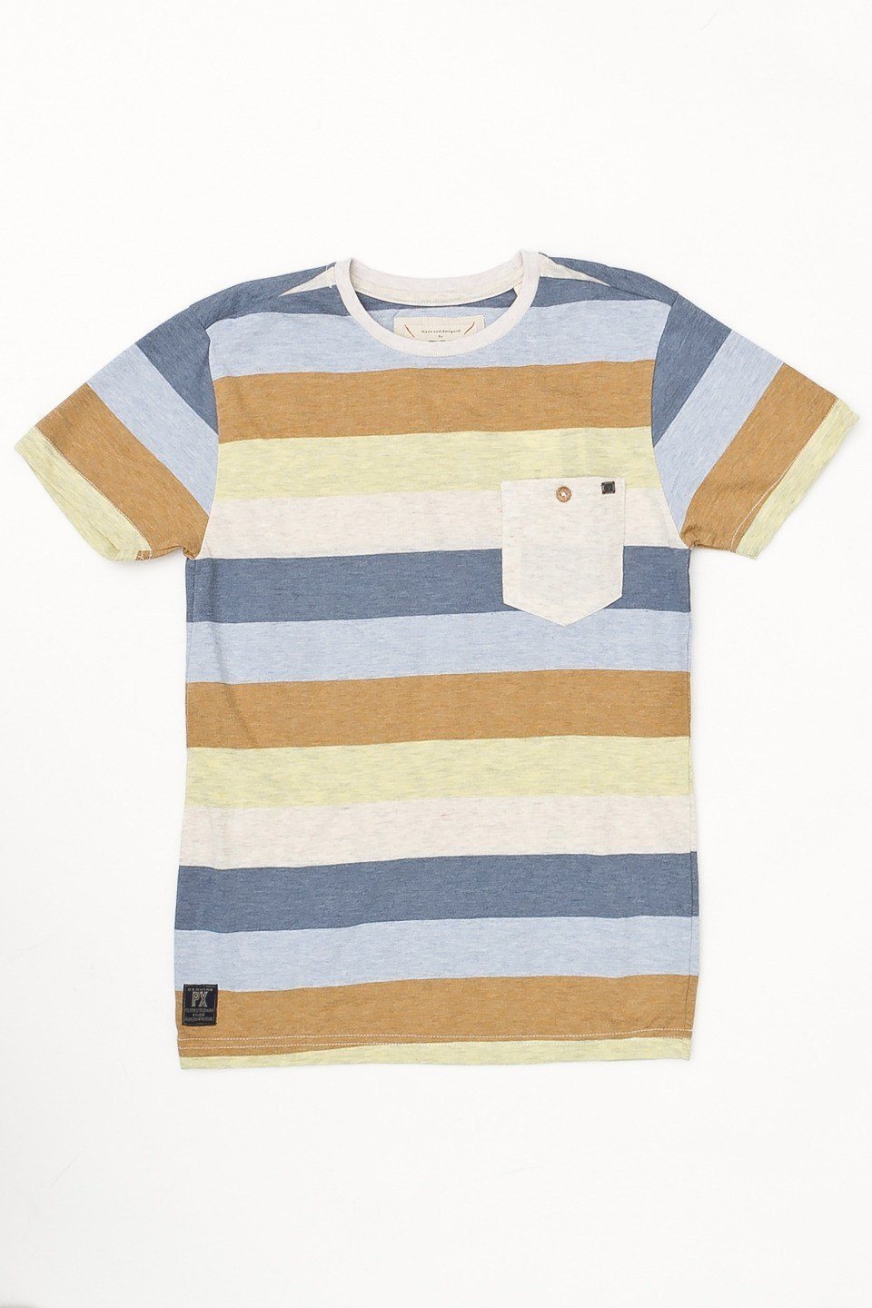 Stylish Stephan Tee for Boys featuring trendy stripes and a classic pocket design, made from 100% cotton.