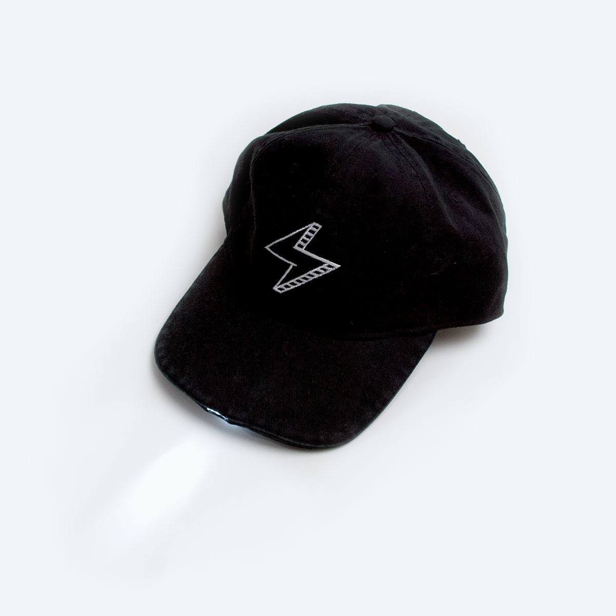 A stylish midnight black cap featuring embedded LED lights, perfect for outdoor activities and night walks.