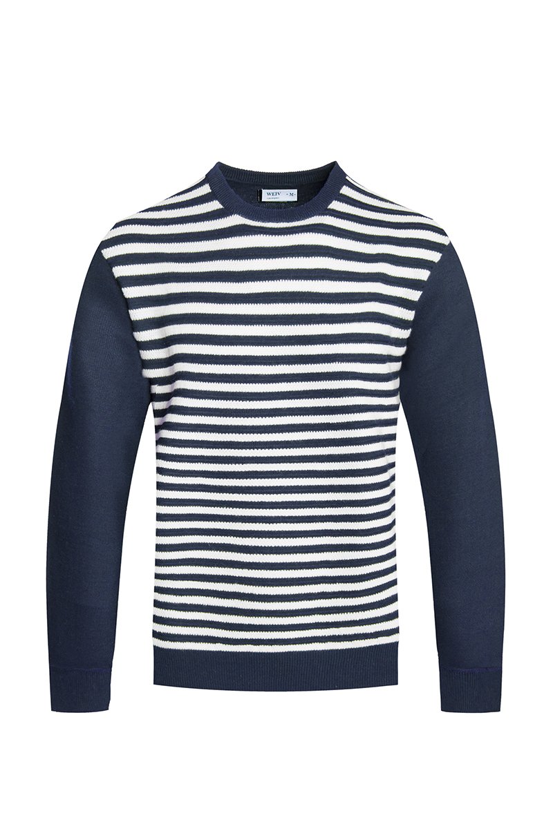 Striped Cutout Knit Sweater NR2015 with solid sleeves, showcasing a stylish striped pattern in a cozy knit fabric.