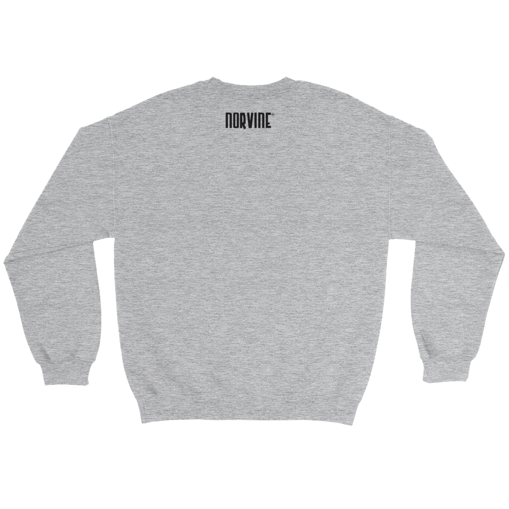 Gray sweatshirt with "NORVINE" logo.