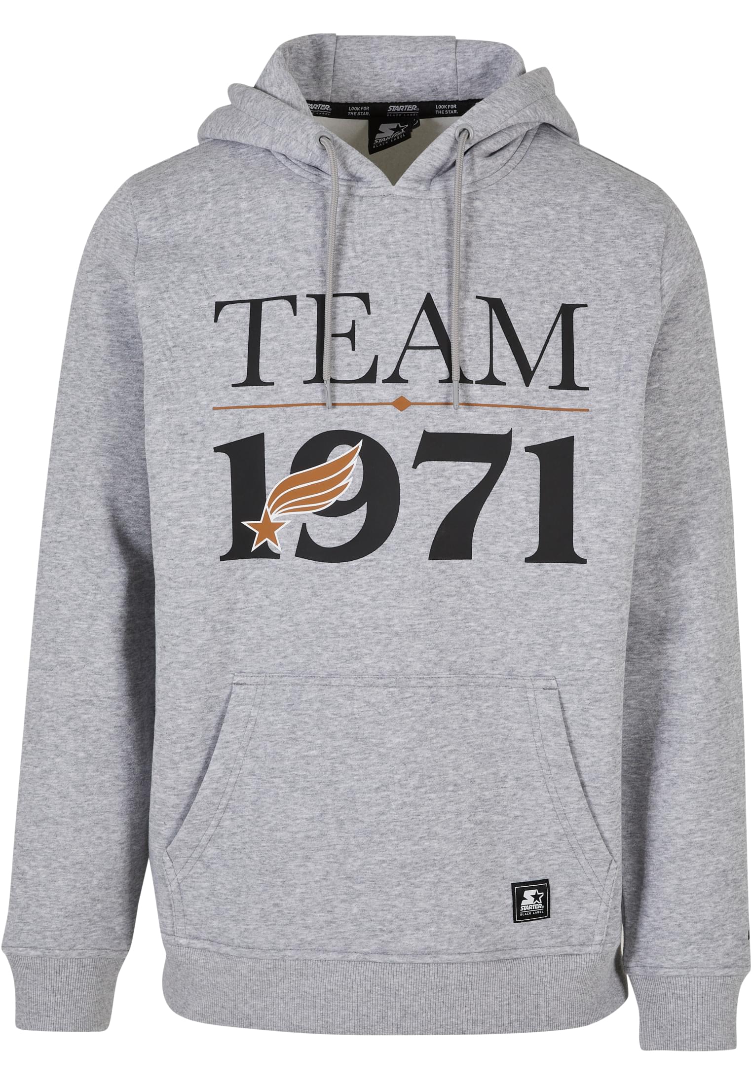 Men's Team 1971 Hoodie featuring a bold print, kangaroo pocket, and drawstring hood in a casual style.