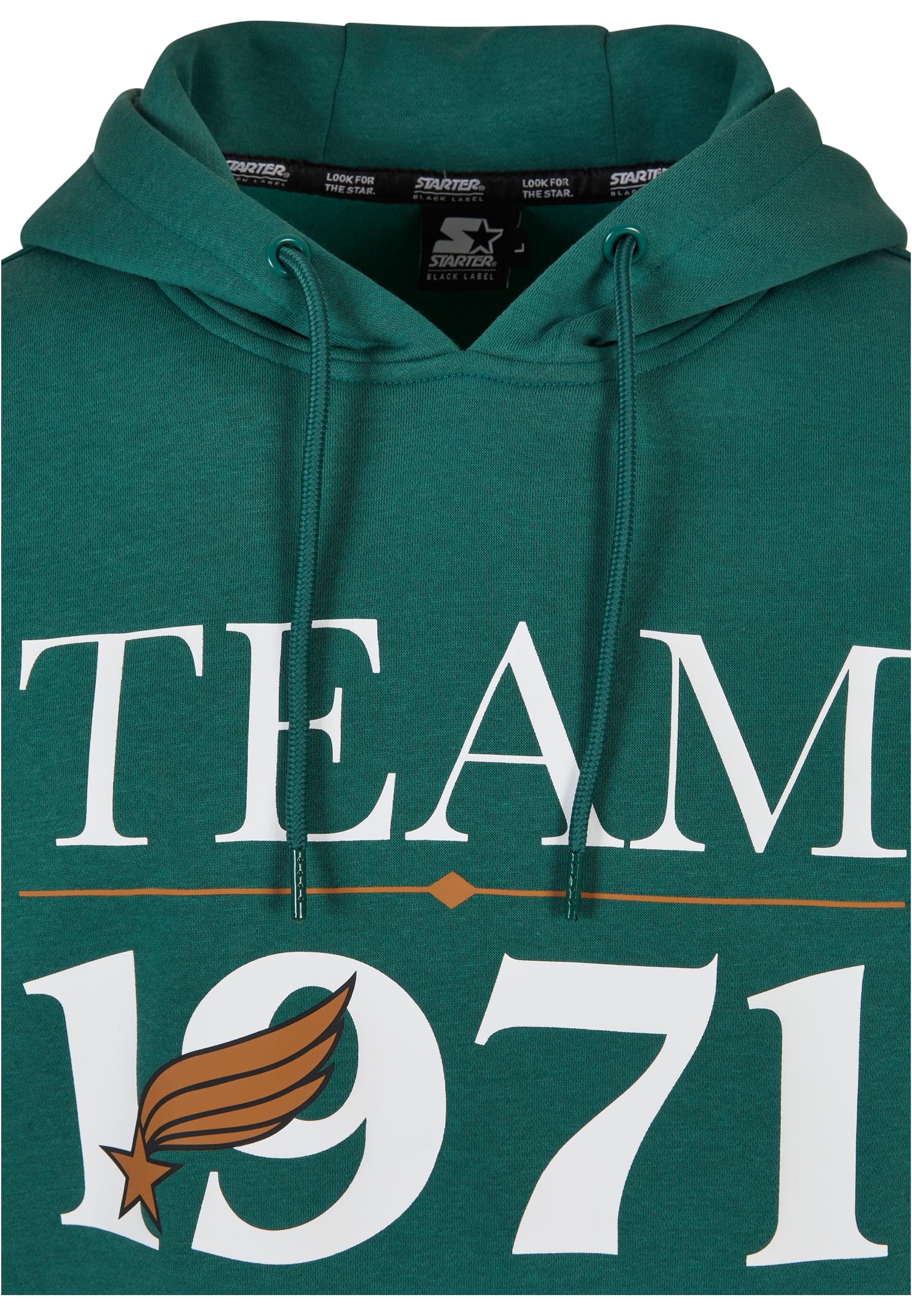 Men's Team 1971 Hoodie featuring a bold print, kangaroo pocket, and drawstring hood in a casual style.