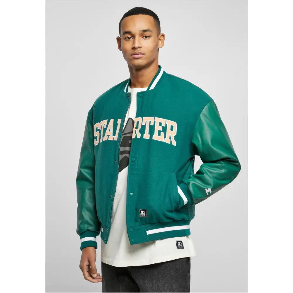 Men's Team Authentic Oldschool College Jacket featuring contrasting sleeves, embroidered branding, and sporty striped cuffs.