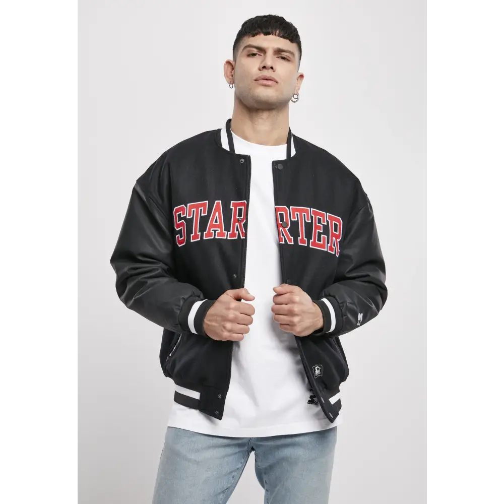 Men's Team Authentic Oldschool College Jacket featuring contrasting sleeves, embroidered branding, and sporty striped cuffs.