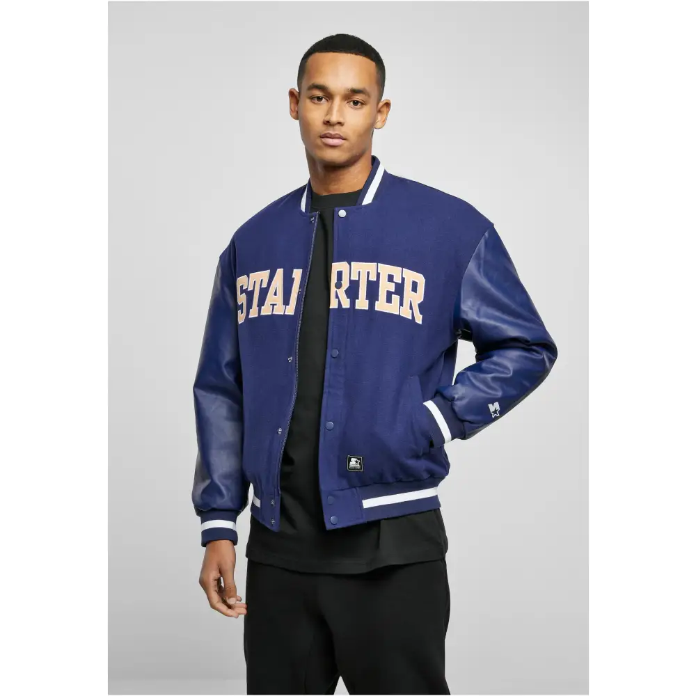 Men's Team Authentic Oldschool College Jacket featuring contrasting sleeves, embroidered branding, and sporty striped cuffs.