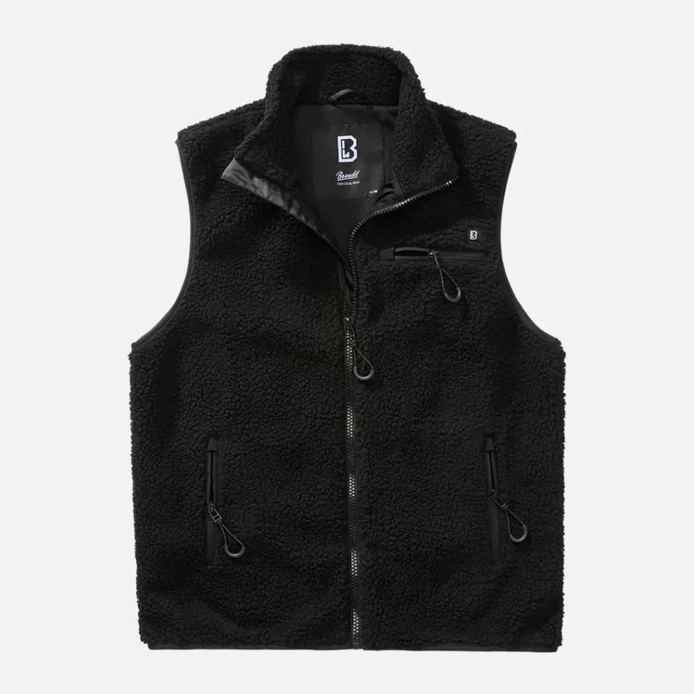 Cozy Teddy Fleece Vest with deep-pile fleece exterior and breathable mesh lining, featuring multiple zippered pockets and a stand-up collar.