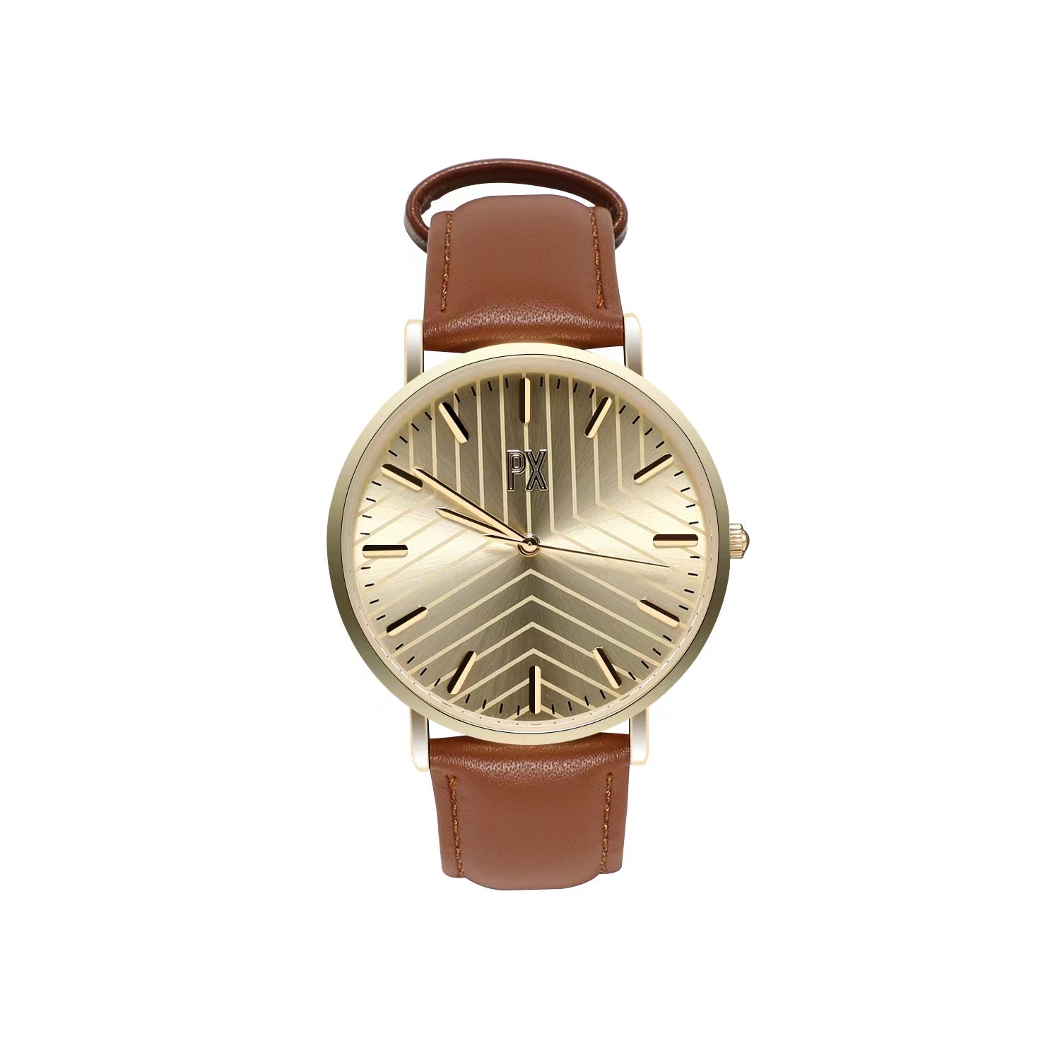 Terry Leather Strap Watch featuring a cognac leather band and a stylish zinc alloy dial with a 40mm face diameter.