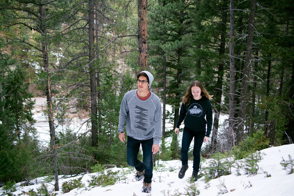 A cozy Mountains Crewneck sweatshirt featuring a clean graphic design inspired by nature, made from soft cotton and polyester blend.