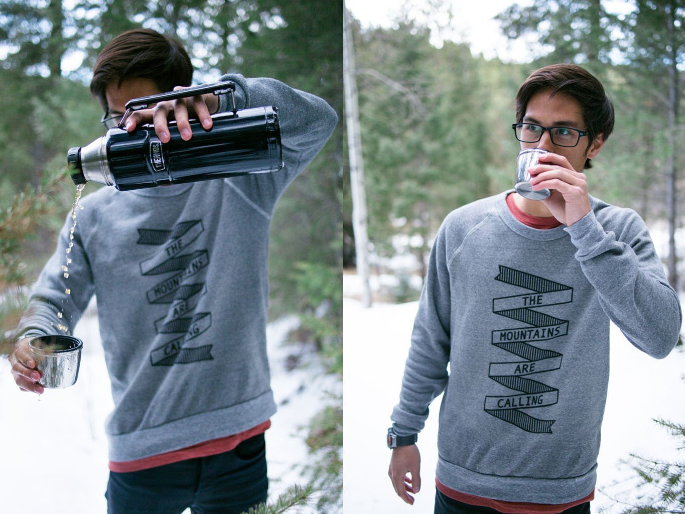 A cozy Mountains Crewneck sweatshirt featuring a clean graphic design inspired by nature, made from soft cotton and polyester blend.