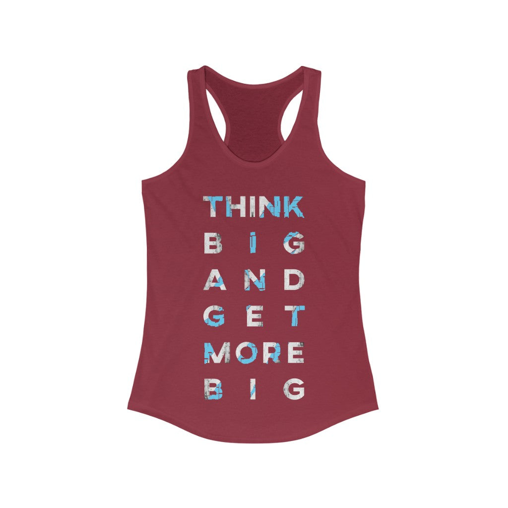 Think Big Racerback Tank Top in a slim fit, showcasing soft cotton and polyester blend fabric, perfect for workouts and casual wear.