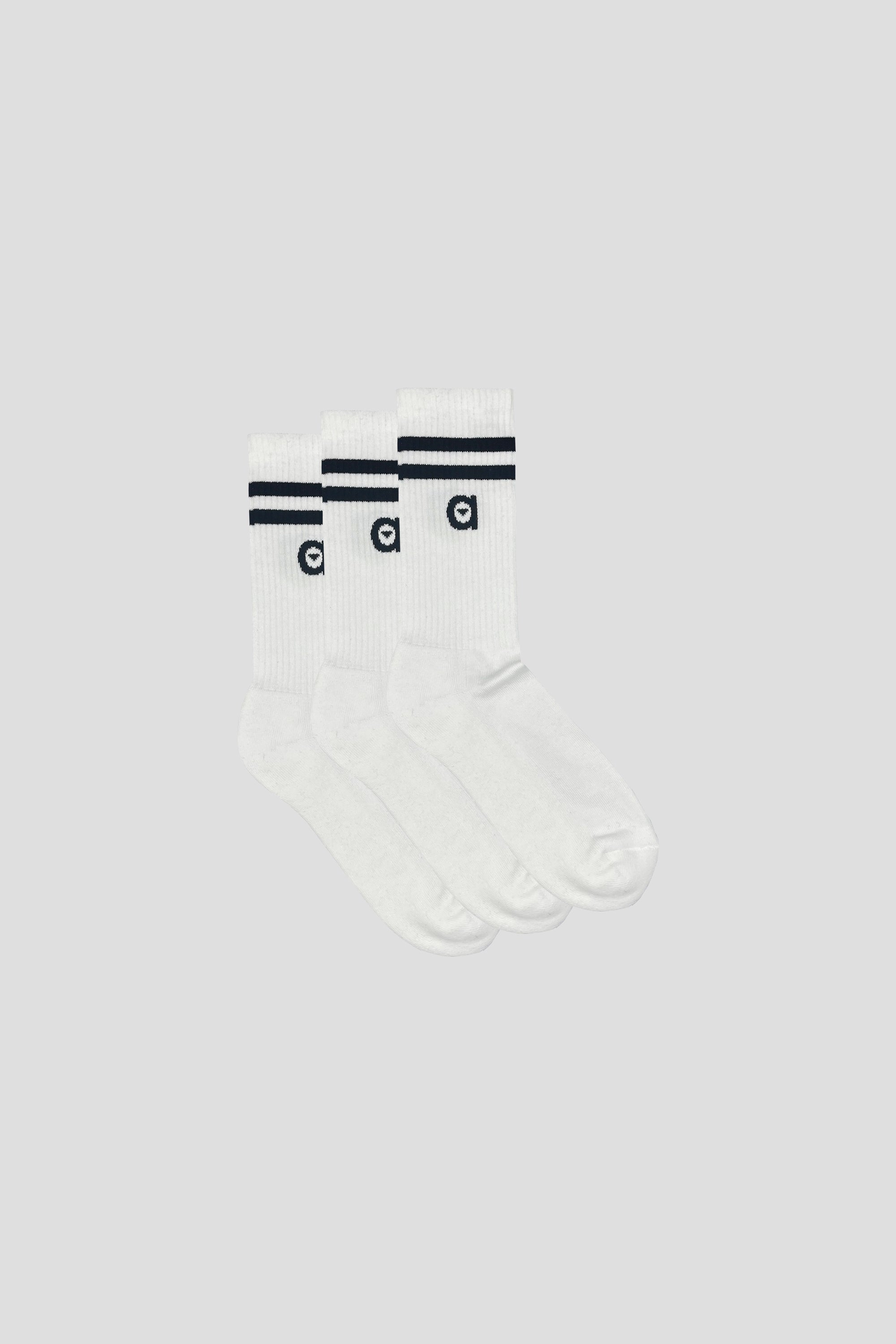 Three pairs of black striped socks displayed together, showcasing their soft texture and stylish design.