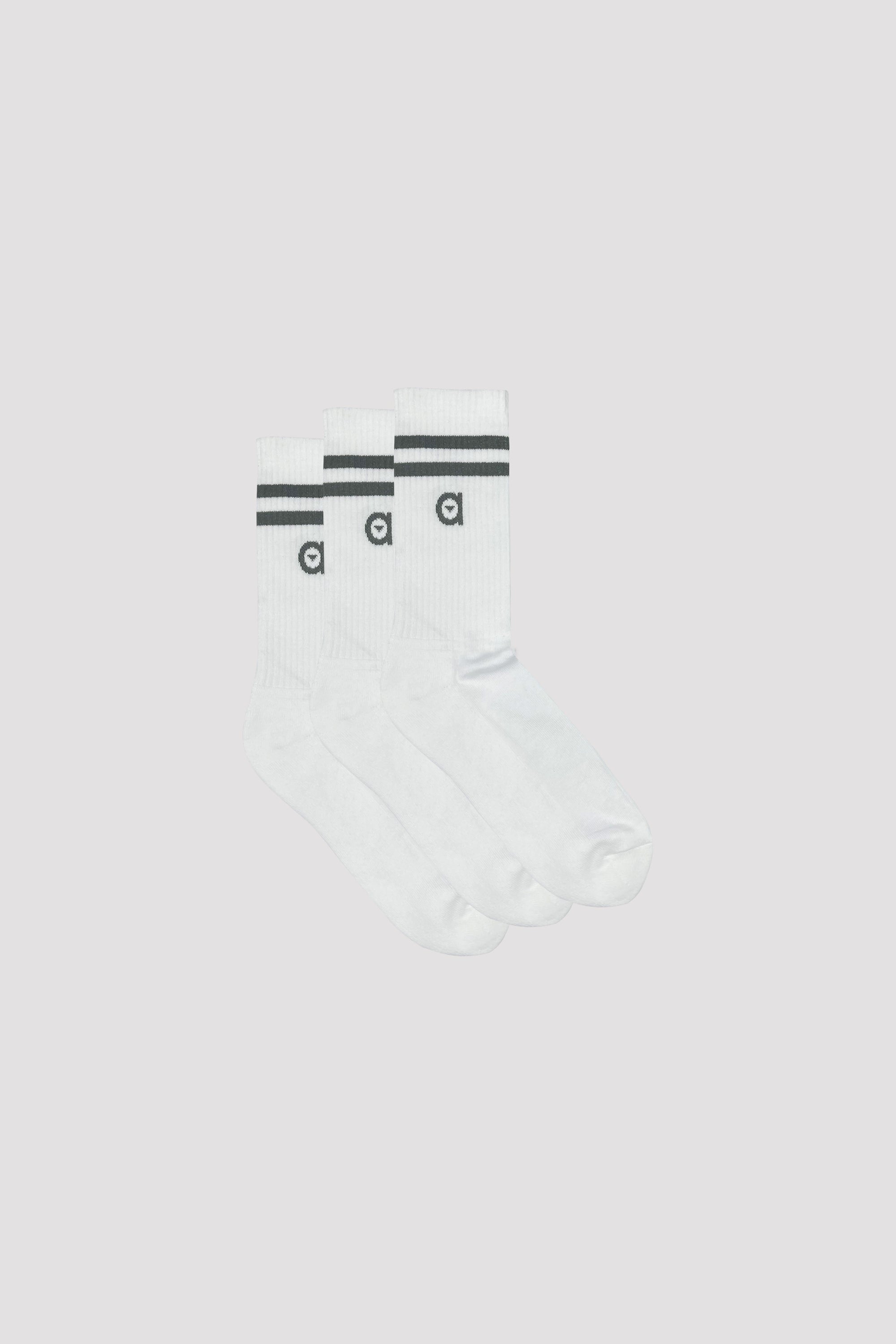 Three pairs of khaki striped socks displayed together, showcasing their soft texture and stylish design.