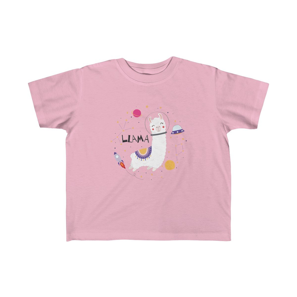 Toddler Llama in Space Tee featuring a colorful llama design, perfect for young girls.