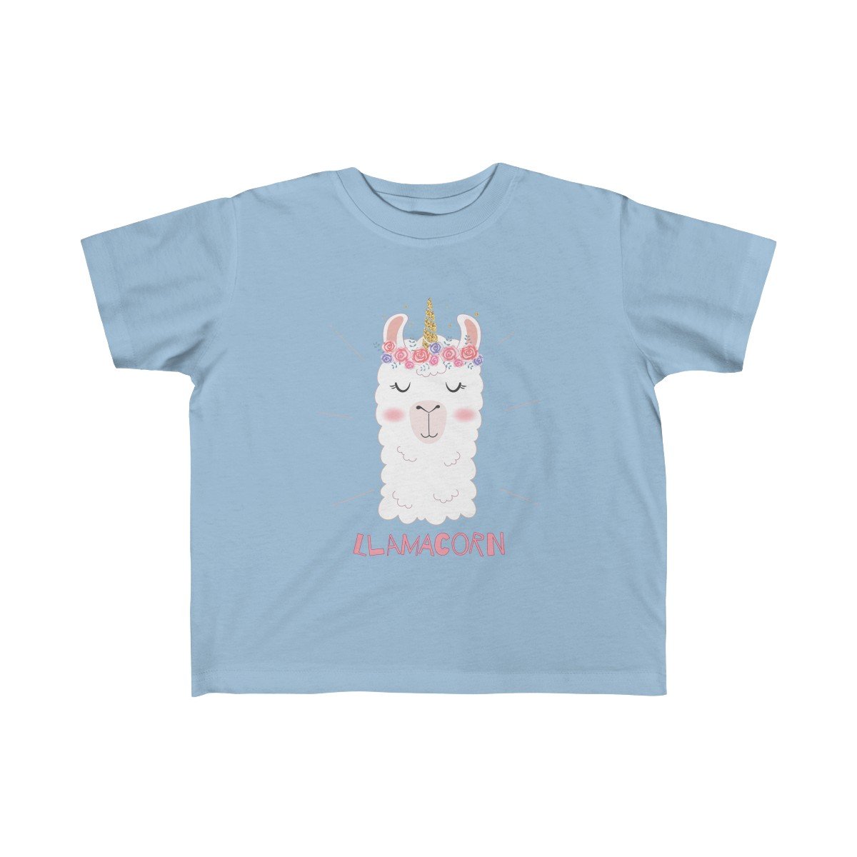 Toddler Llama Unicorn Girls Tee featuring a colorful llama and unicorn design on soft cotton fabric.