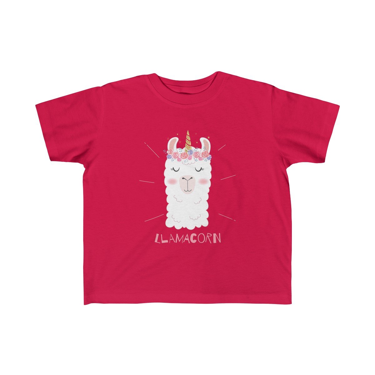 Toddler Llama Unicorn Girls Tee featuring a colorful llama and unicorn design on soft cotton fabric.