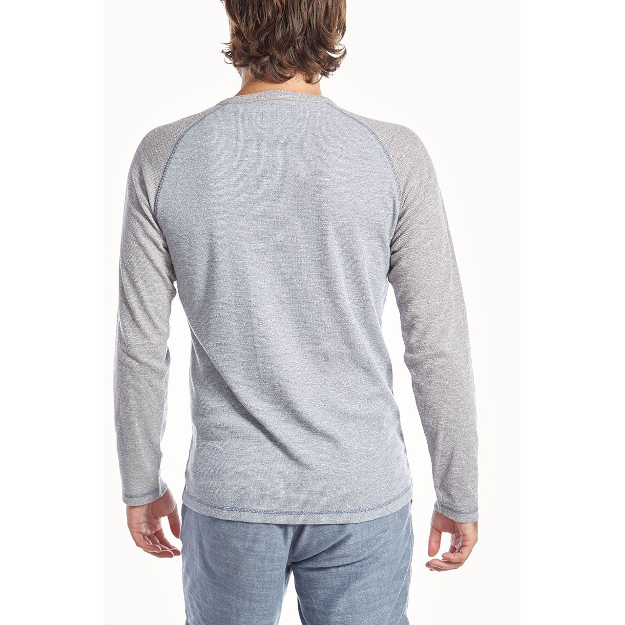 Tom Thermal Raglan Henley in a stylish design featuring long sleeves and a chambray lined placket, made from eco-friendly materials.