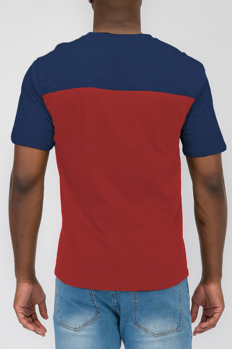 A stylish TRI COLOR BLOCK TSHIRT featuring a modern three color block design made from 100% cotton, perfect for casual wear.