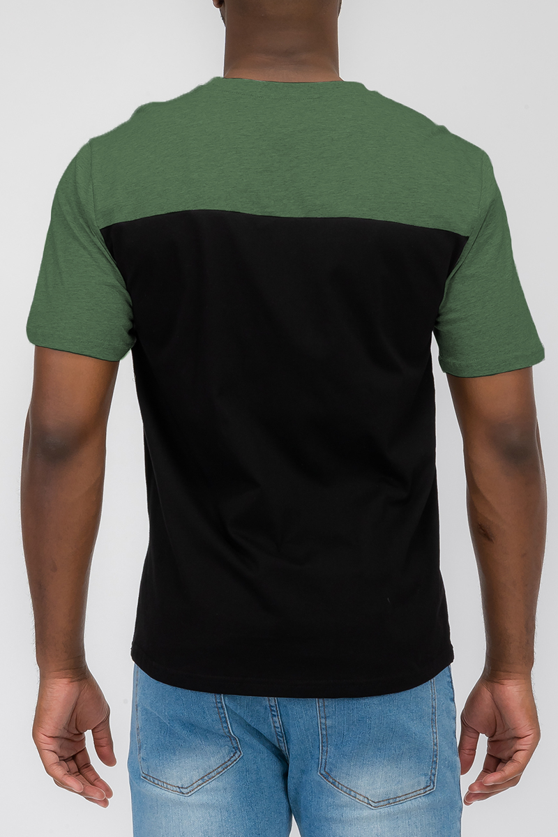 A stylish TRI COLOR BLOCK TSHIRT featuring a modern three color block design, made from 100% cotton for comfort.