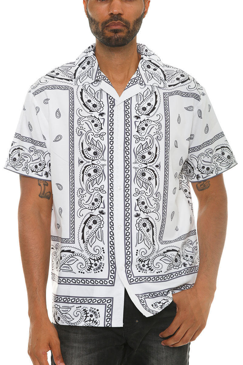 Trill Paisley Shirt featuring a vibrant paisley print, classic collar, and button-down style, made from 100% polyester.