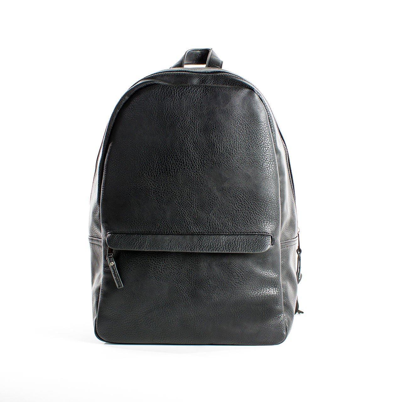 Tucker Vegan Leather Backpack featuring a sleek minimalist design, padded straps, and a soft laptop sleeve.