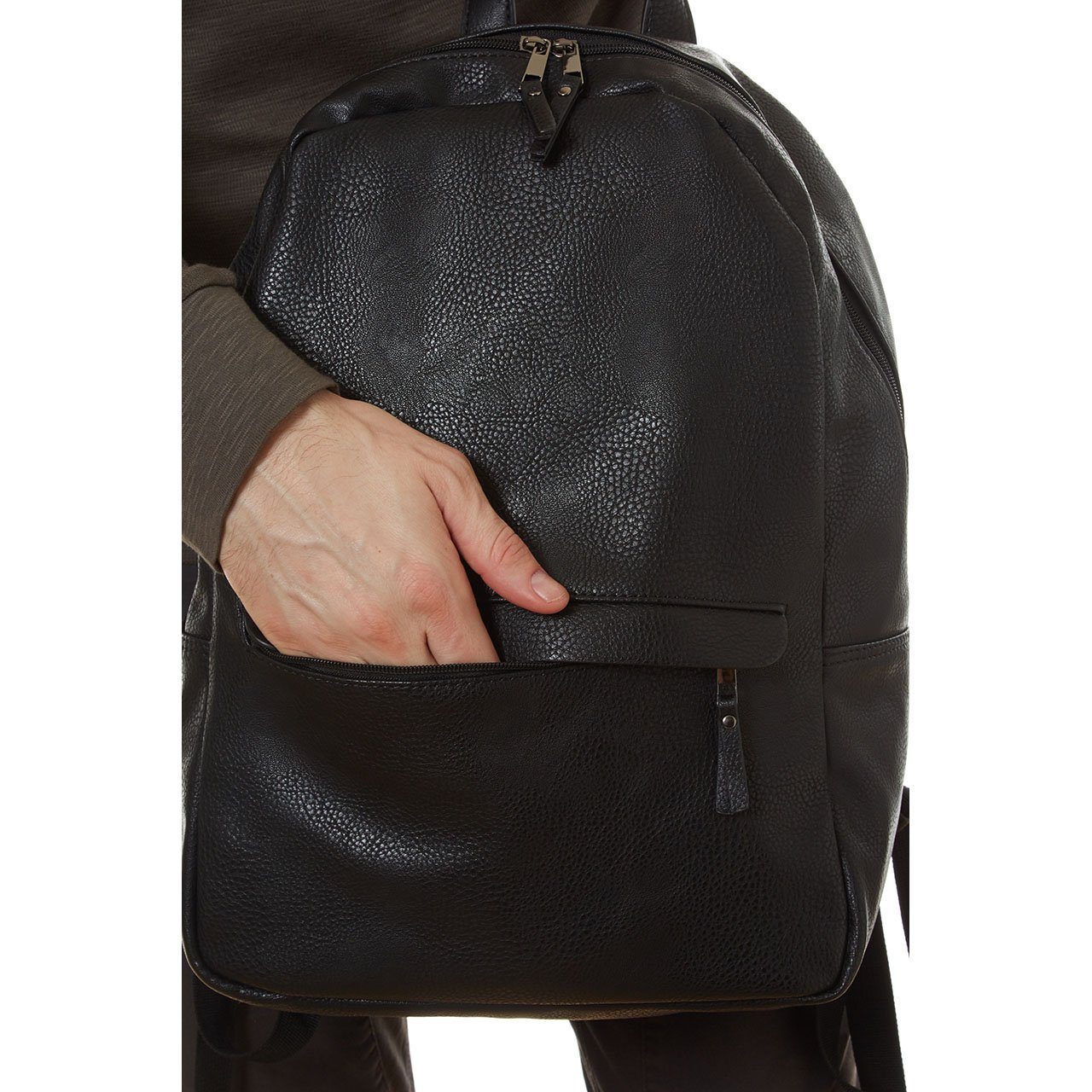 Tucker Vegan Leather Backpack featuring a sleek minimalist design, padded straps, and a soft laptop sleeve.