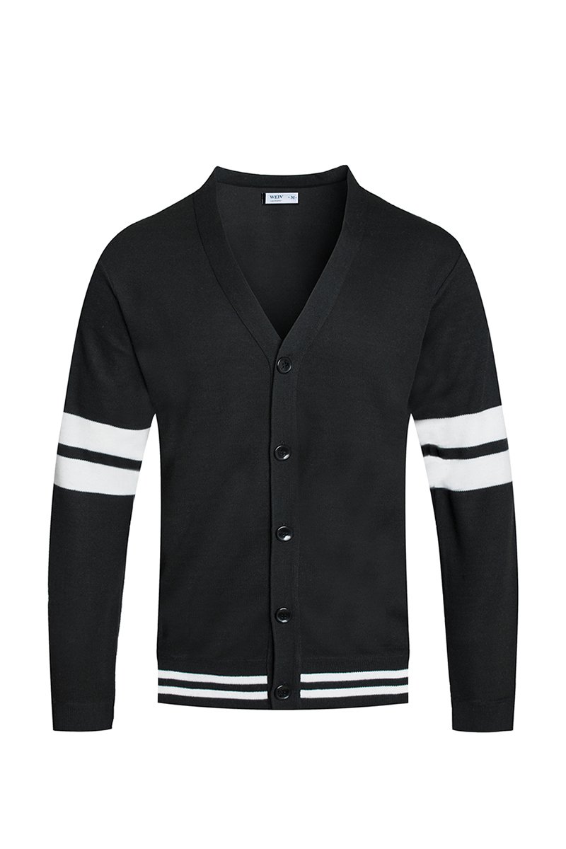 A stylish TWO STRIPE CARDIGAN featuring a button closure and two stripes design, perfect for layering and everyday wear.