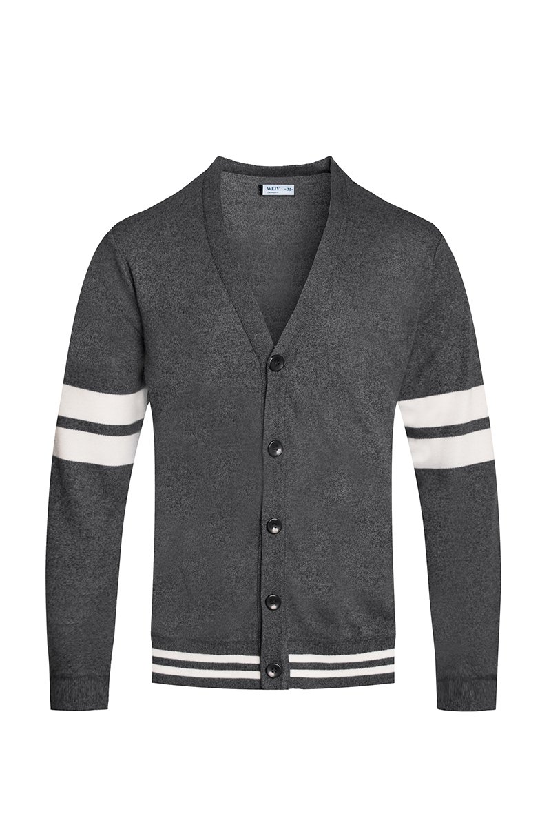 A stylish TWO STRIPE CARDIGAN featuring a button closure and a modern two stripes design, perfect for layering in any outfit.