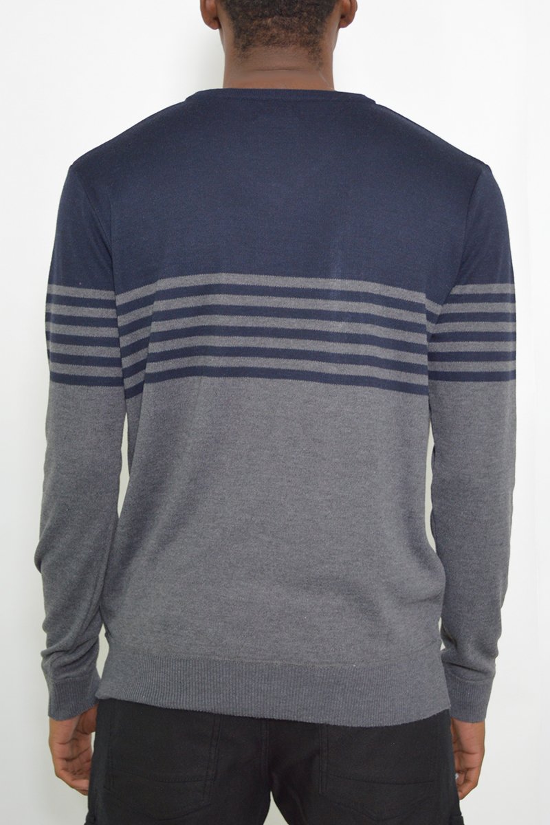 Two Tone Sweater NR2009 featuring a stylish striped design in soft polyester fabric, perfect for casual wear.