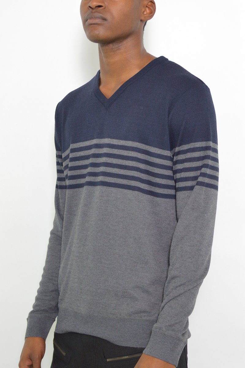 Two Tone Sweater NR2009 featuring a stylish striped design in soft polyester fabric, perfect for casual wear.