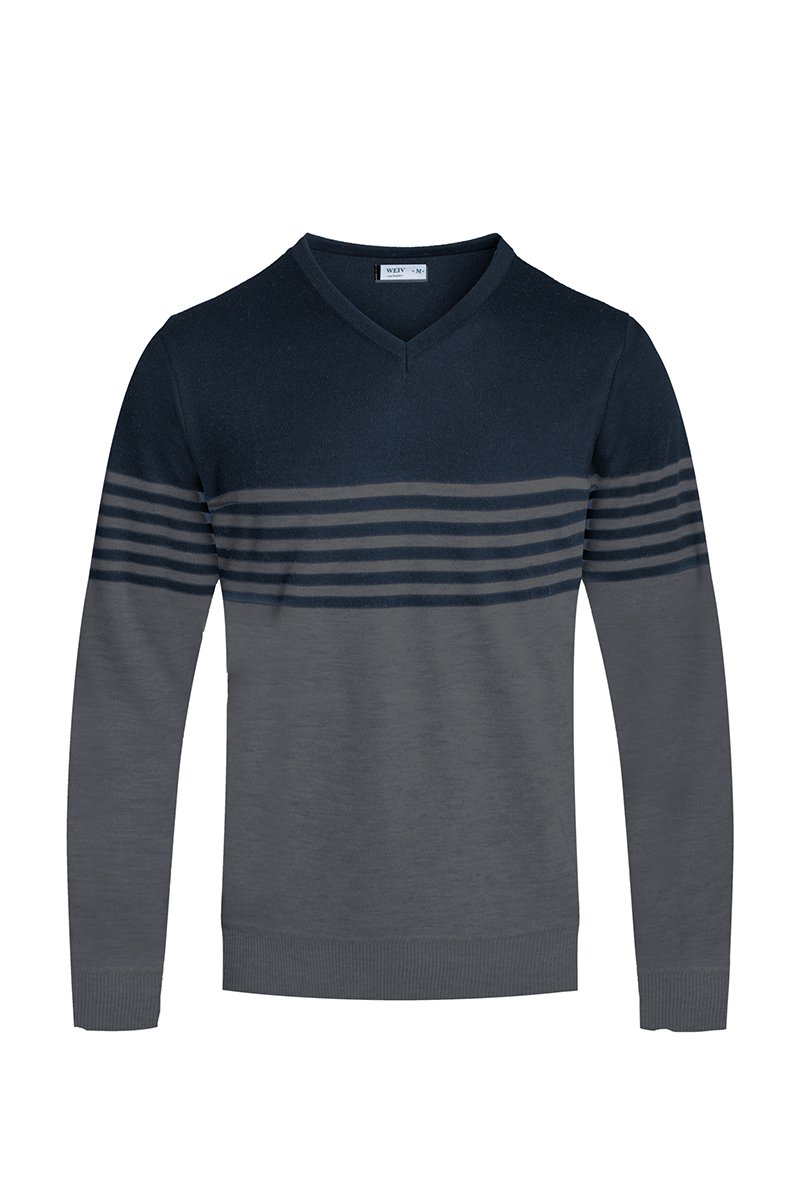 Two Tone Sweater NR2009 featuring a stylish striped design in soft polyester fabric, perfect for casual wear.