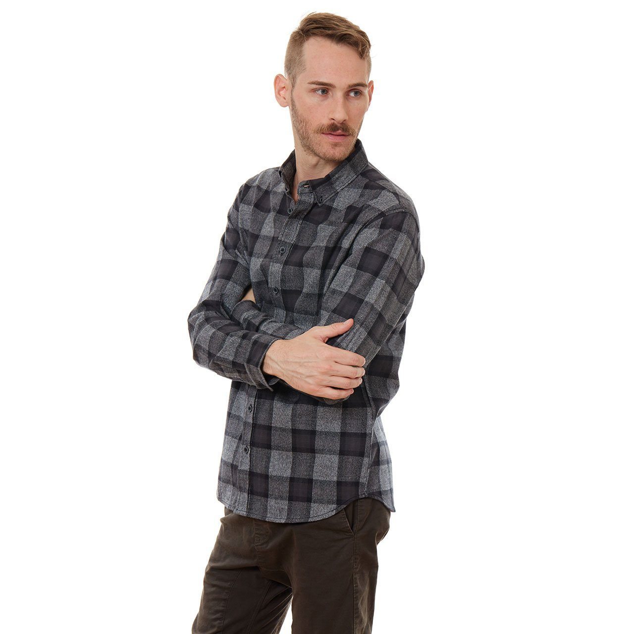 Tyson Shirt featuring a soft checkered design, long sleeves, and a patch pocket, perfect for casual outings.