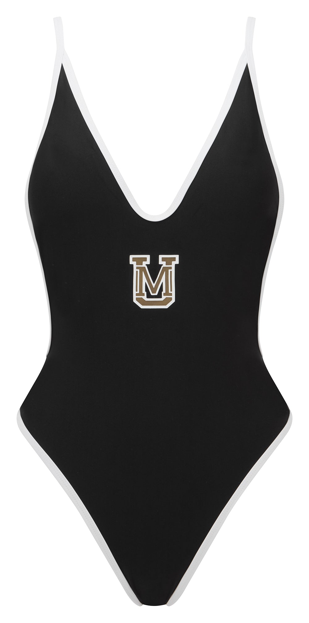 Under Manners Scooped Back Swimsuit featuring adjustable straps and UM motif, perfect for beachwear.