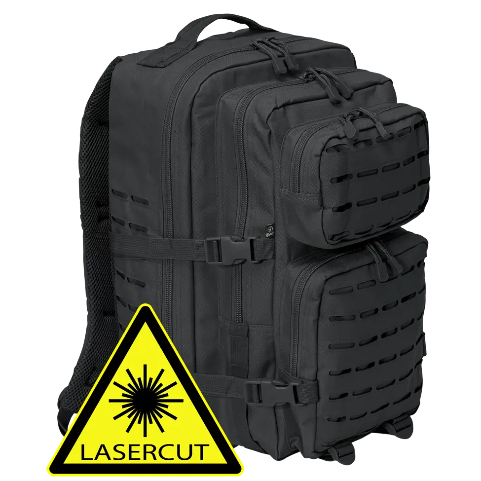 US Cooper Lasercut Large backpack featuring lasercut MOLLE system, padded straps, and adjustable waist strap in a rugged outdoor setting.