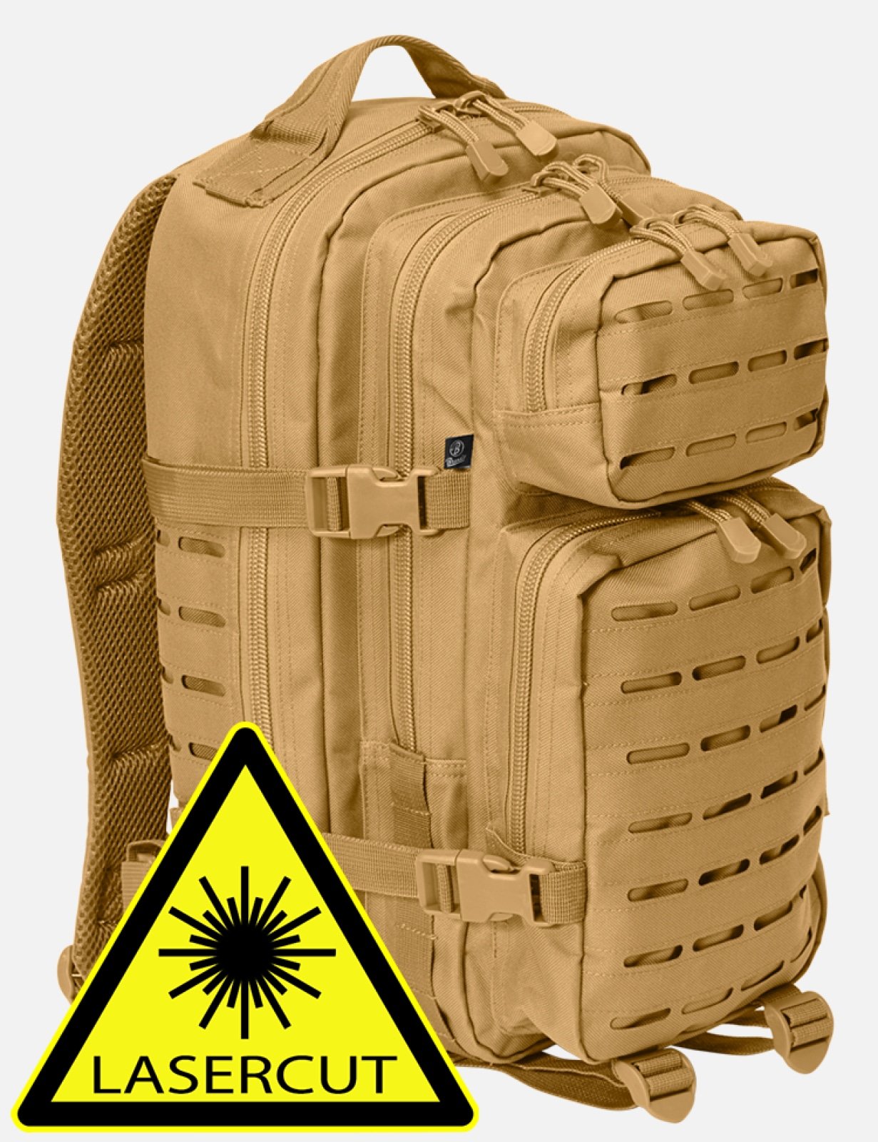 US Cooper Lasercut Medium backpack featuring a lasercut MOLLE system, padded shoulder straps, and adjustable waist strap in a tactical design.