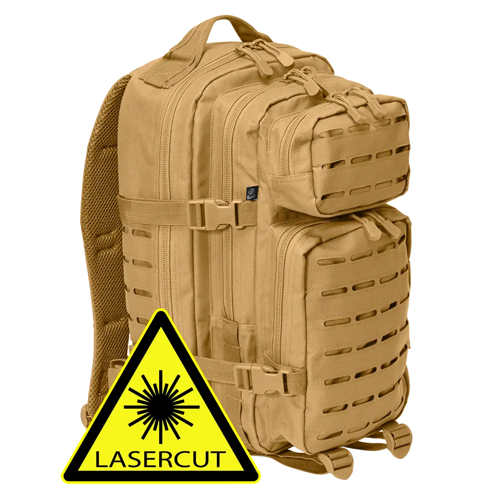 US Cooper Lasercut Medium backpack featuring a lasercut MOLLE system, padded shoulder straps, and adjustable waist strap in a tactical design.