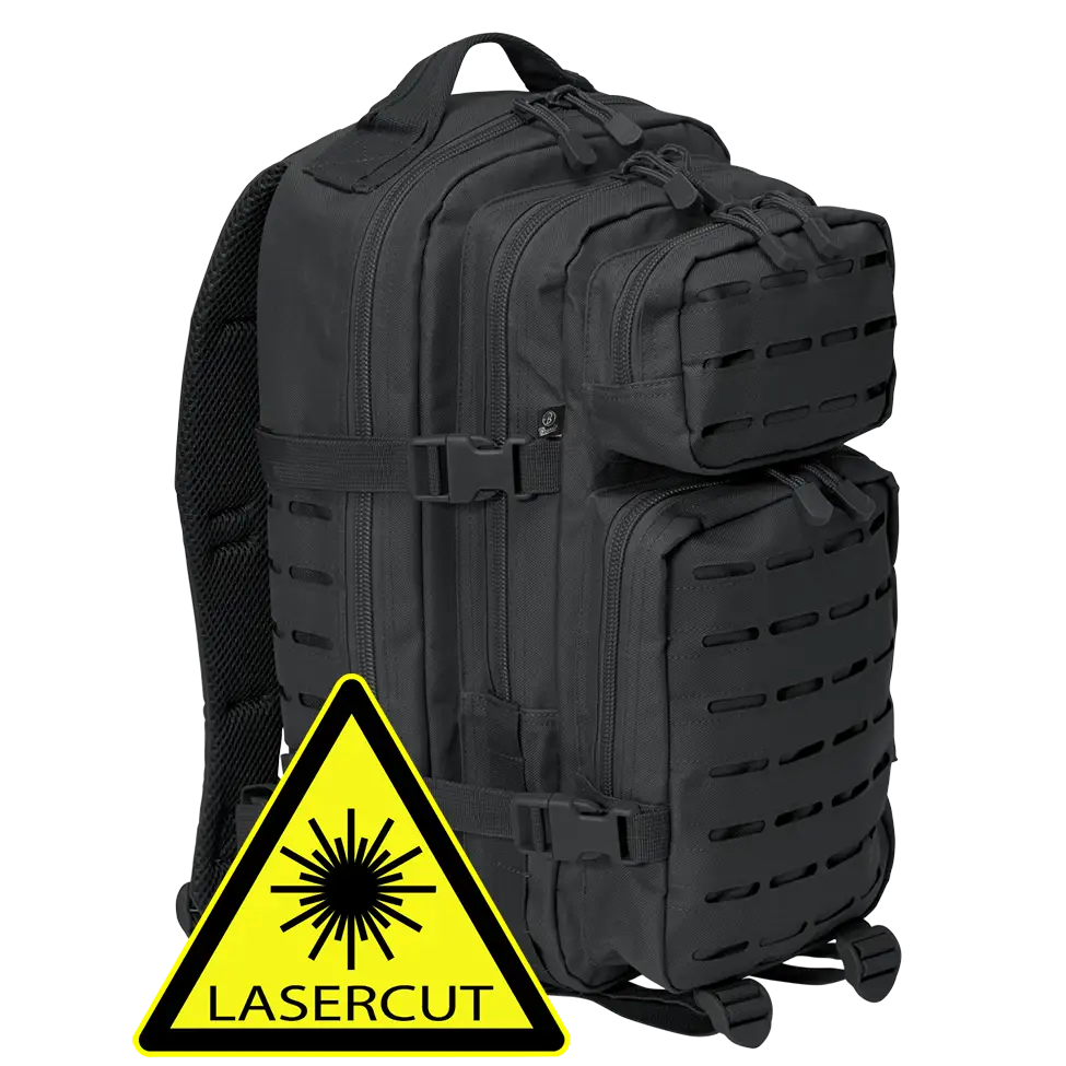 US Cooper Lasercut Medium backpack featuring a lasercut MOLLE system, padded shoulder straps, and adjustable waist strap in a tactical design.