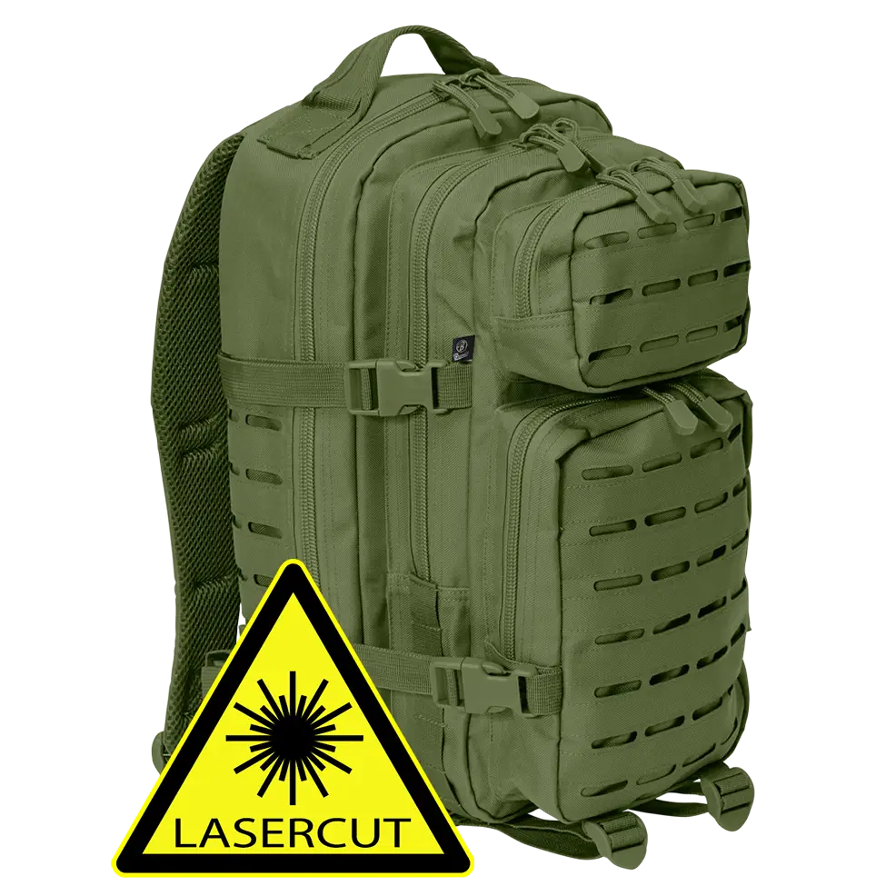 US Cooper Lasercut Medium backpack featuring a lasercut MOLLE system, padded shoulder straps, and adjustable waist strap in a tactical design.