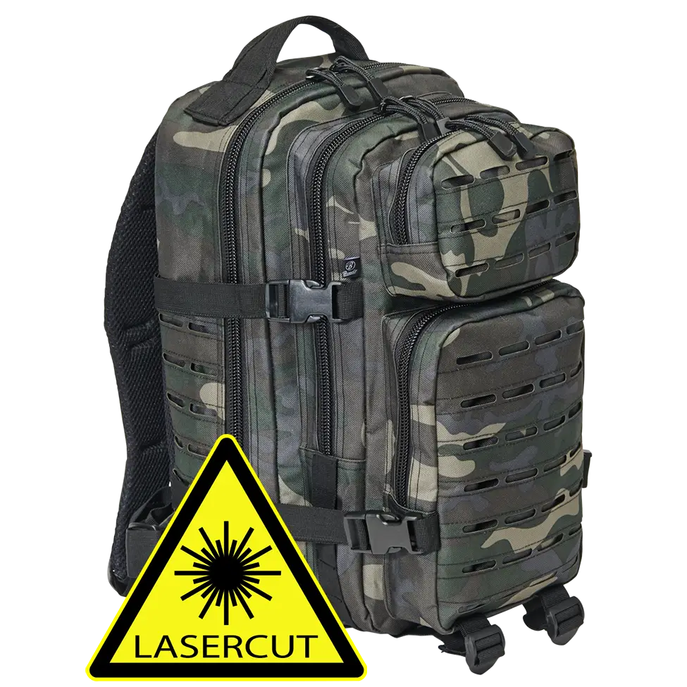 US Cooper Lasercut Medium backpack featuring a lasercut MOLLE system, padded shoulder straps, and adjustable waist strap in a tactical design.