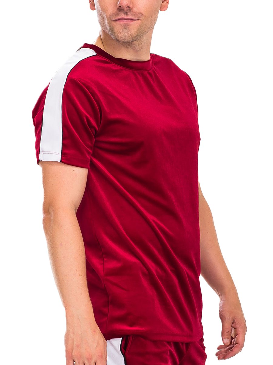 A stylish velvet T-shirt featuring soft velour fabric and elegant piping detail, displayed on a mannequin.