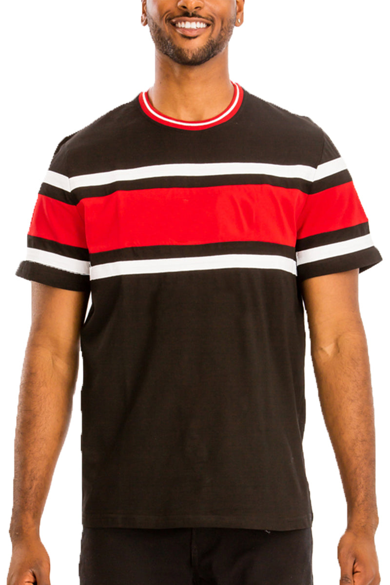 A stylish Vertical Color Block Tee made of 100% cotton, featuring vibrant vertical stripes in multiple colors.