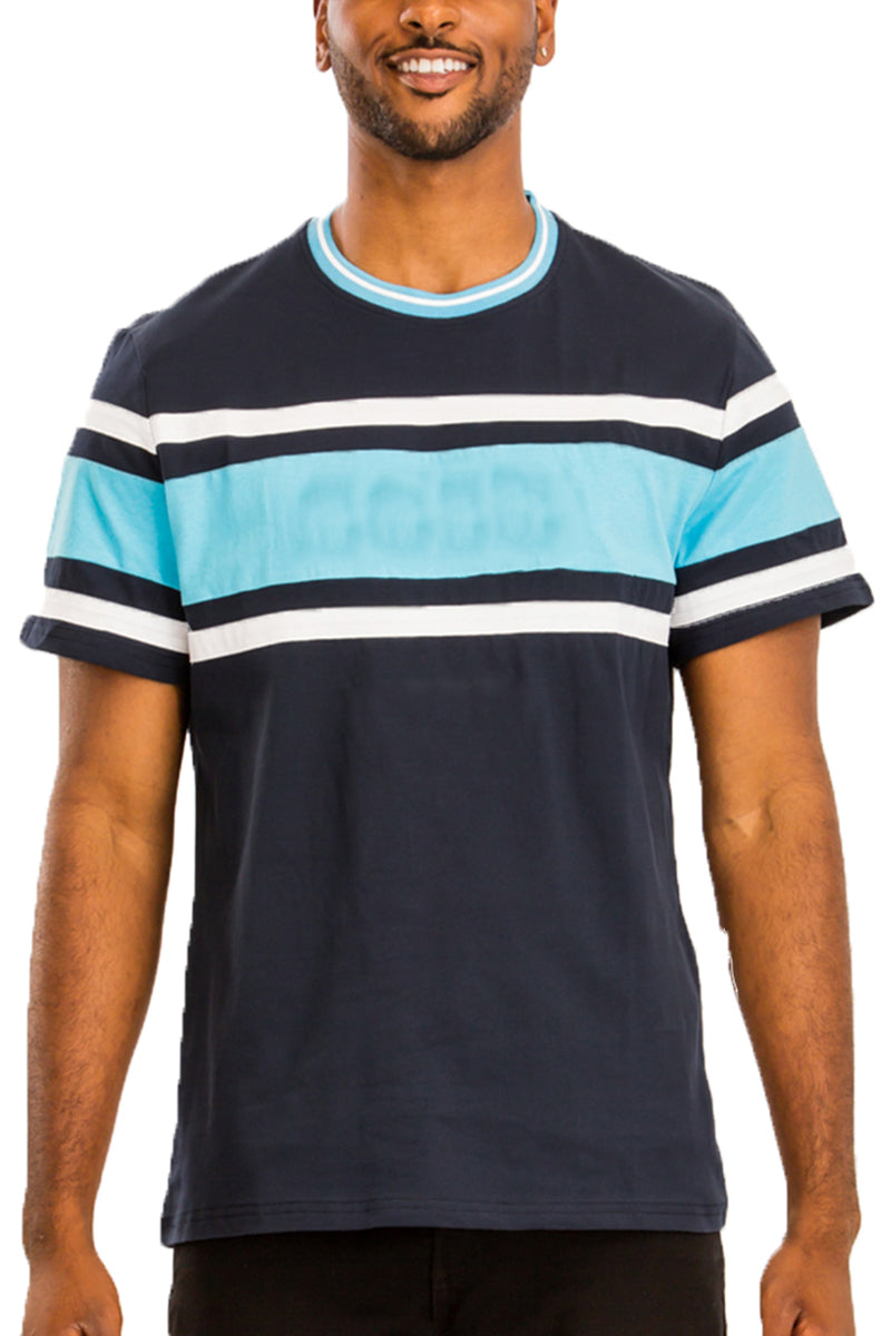 A stylish Vertical Color Block Tee made of 100% cotton, featuring vibrant vertical stripes in multiple colors.