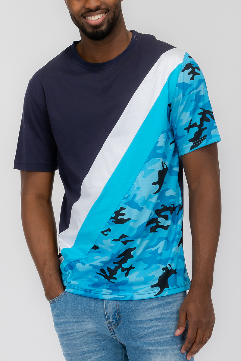 A stylish vertical color block t-shirt made of 100% cotton, featuring a modern design with multiple colors.