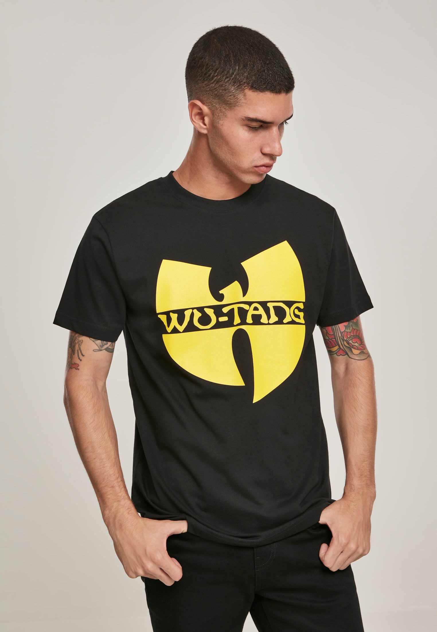 Wu-Wear Logo T-Shirt made of 100% cotton, featuring a bold logo design, available in various sizes.