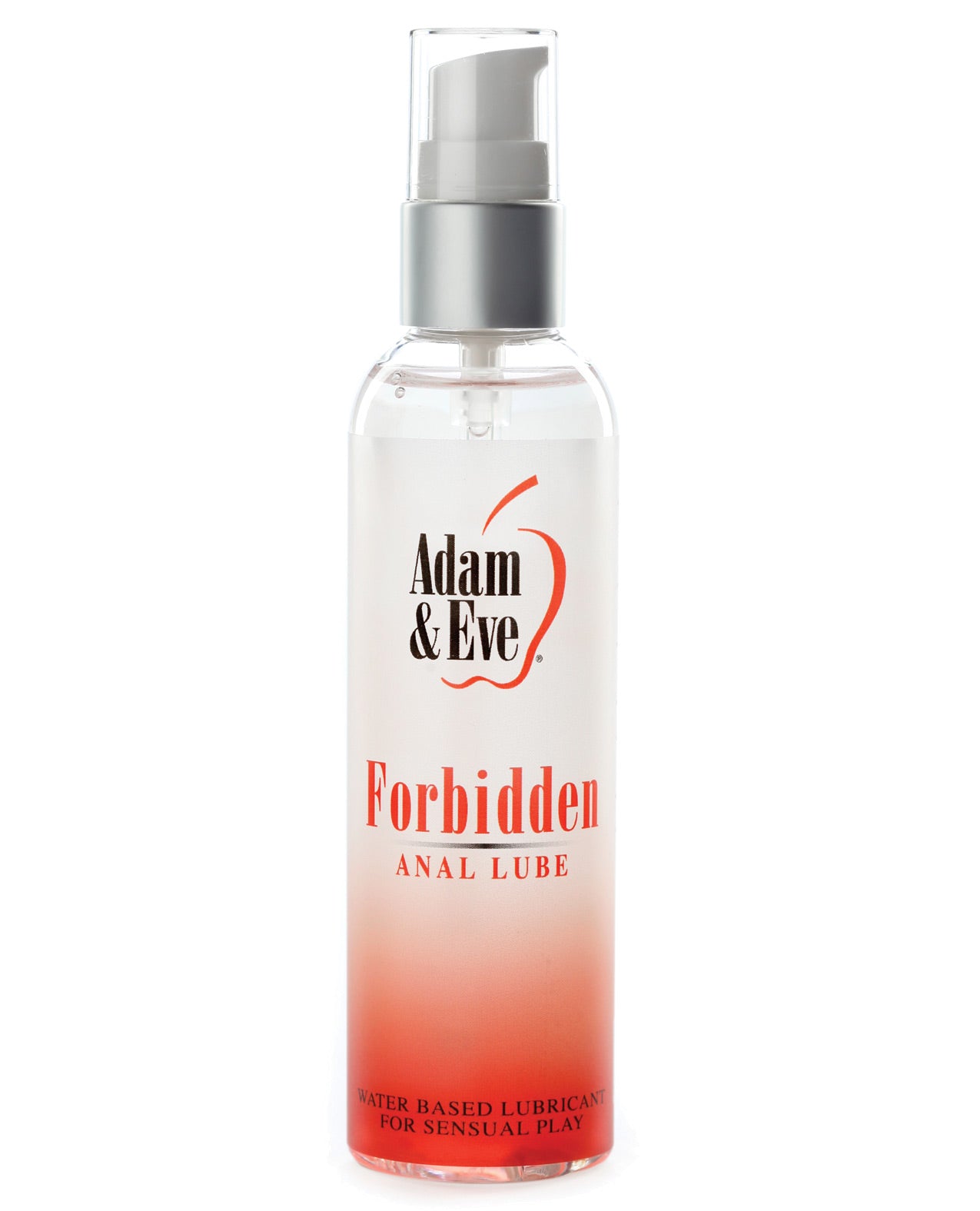 A 4 oz bottle of Adam & Eve Forbidden Anal Lubricant, featuring a sleek design and labeled for anal play, showcasing its thick, water-based formula.