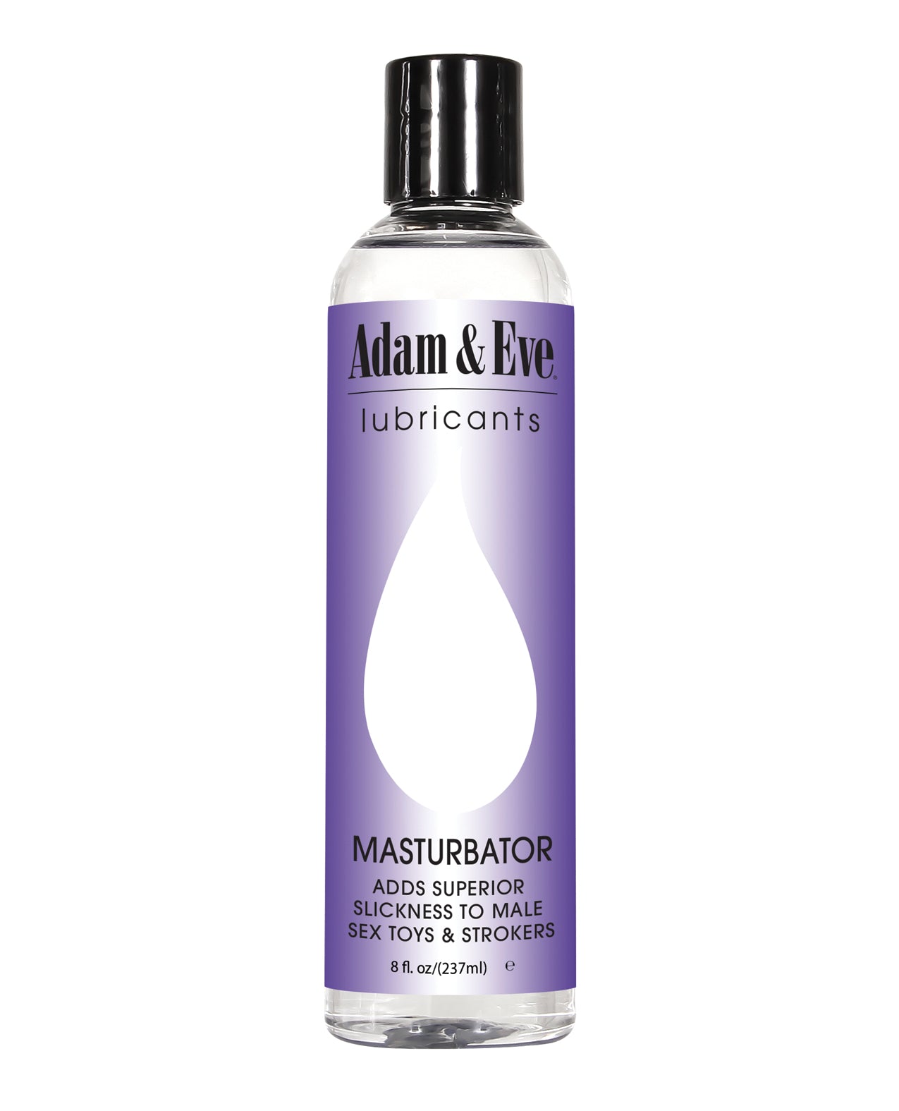 An 8 oz bottle of Adam & Eve Masturbator Lube, featuring a sleek design and water-based formula for enhanced pleasure.