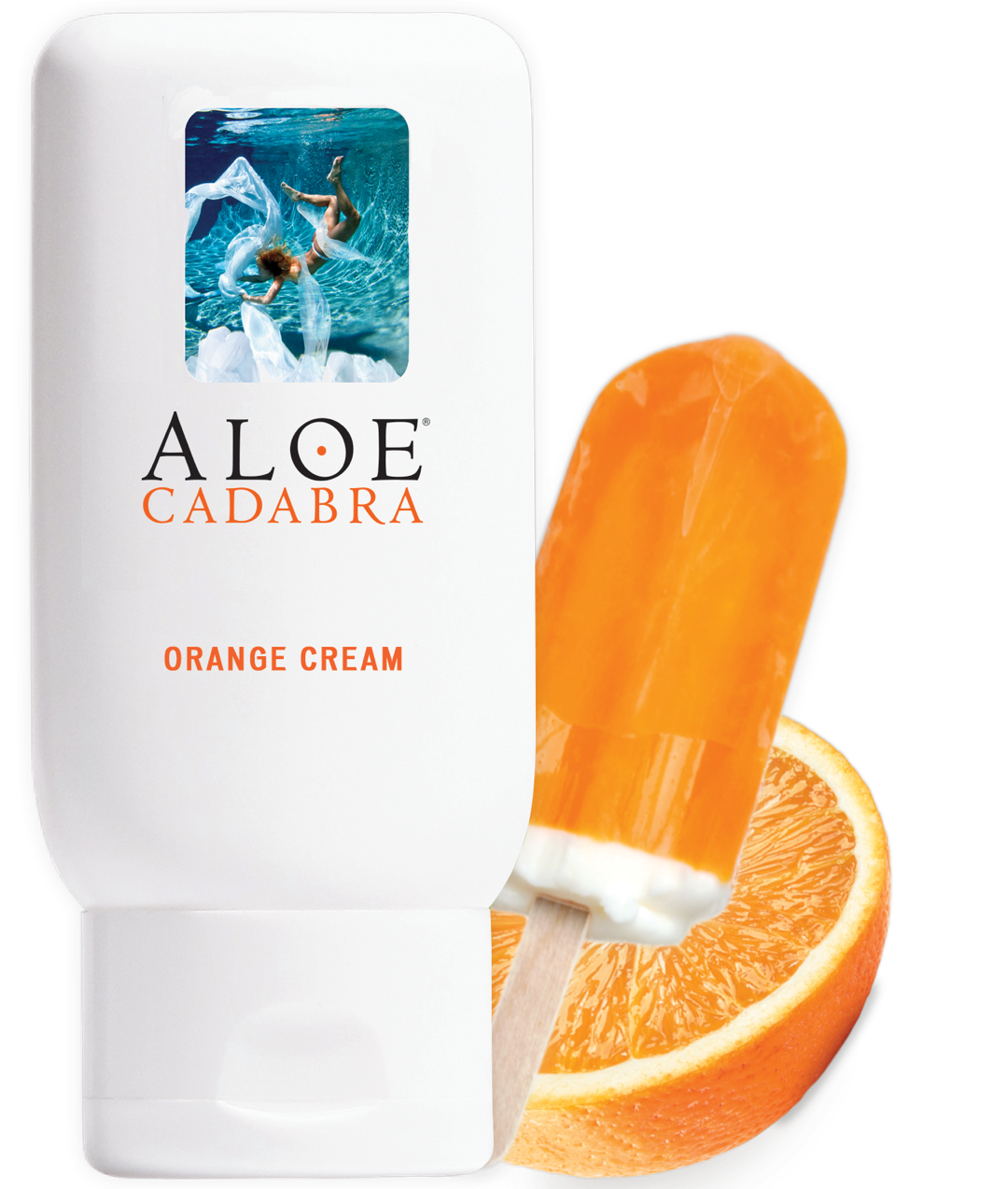 Aloe Cadabra Organic Orange Cream 74 ml bottle with a vibrant orange label, showcasing its premium water-based lubricant formula.