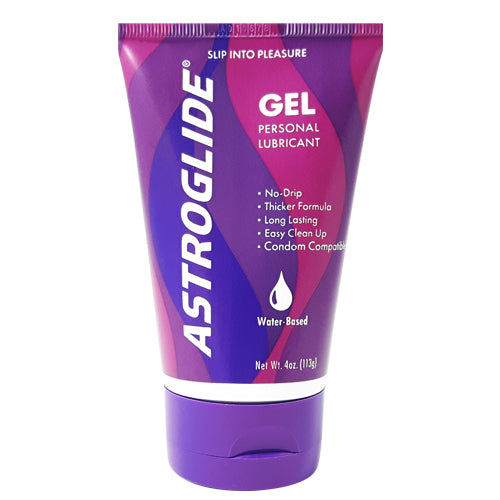 Astroglide Gel Personal Lubricant 4fl.oz bottle with a sleek design, showcasing its water-based, hypoallergenic formula for enhanced intimacy.