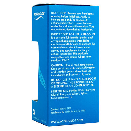 Astroglide Glycerin & Paraben Free 74ml bottle with a sleek design, showcasing its hypoallergenic and water-based lubricant formula.